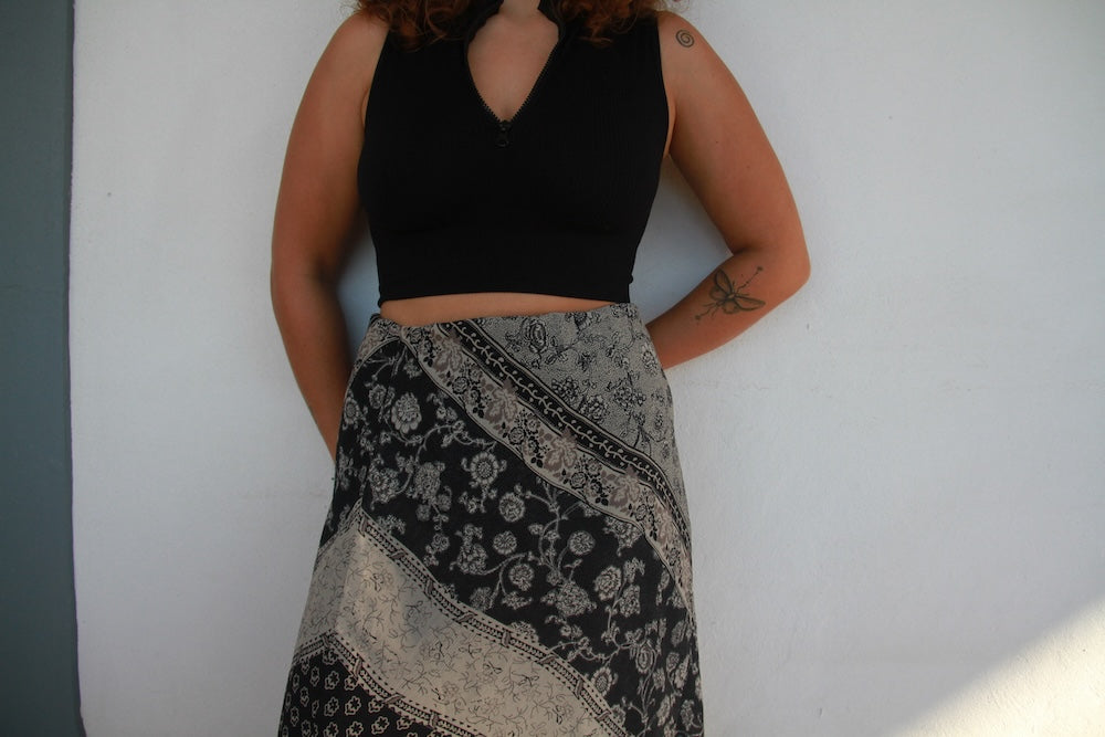Black and grey patterned maxi skirt