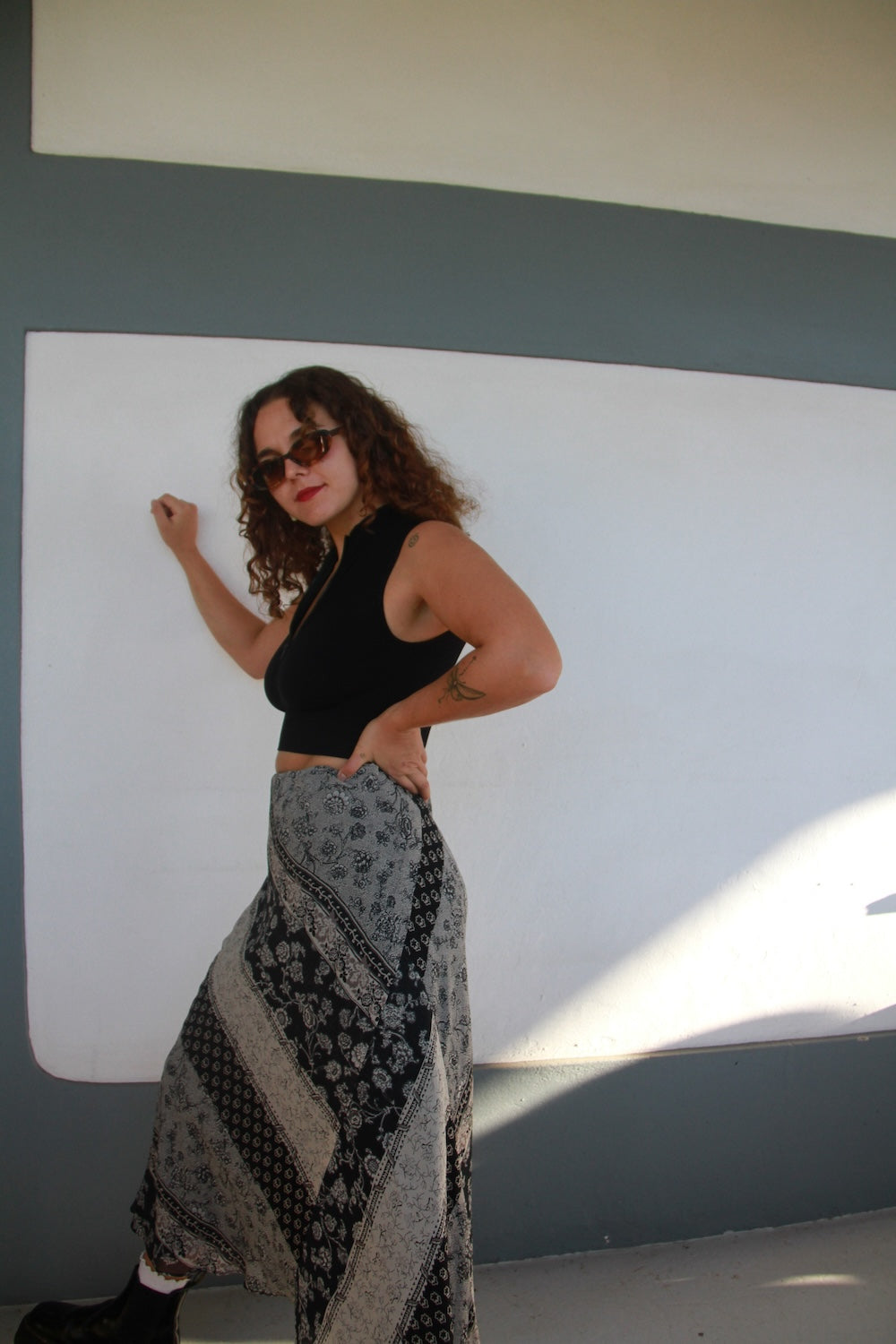 Black and grey patterned maxi skirt