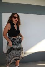 Black and grey patterned maxi skirt