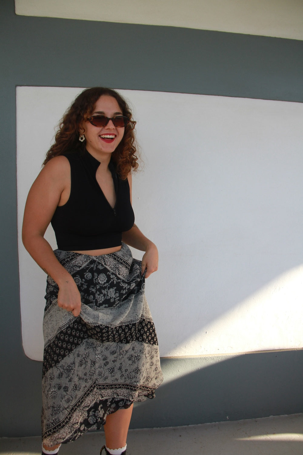 Black and grey patterned maxi skirt