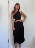 Black wrap midi skirt