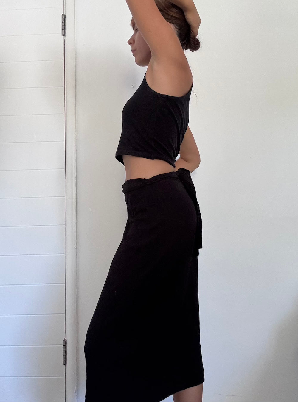Black wrap midi skirt