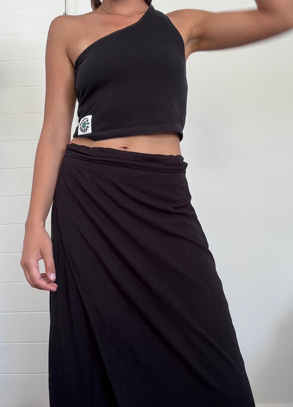 Black wrap midi skirt