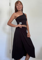 Black wrap midi skirt