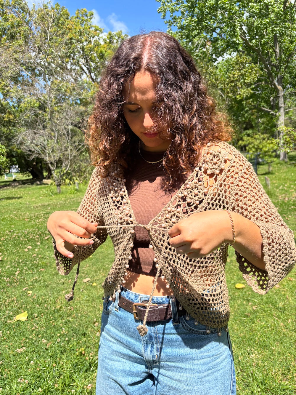 Knitted Brown Crochet Top