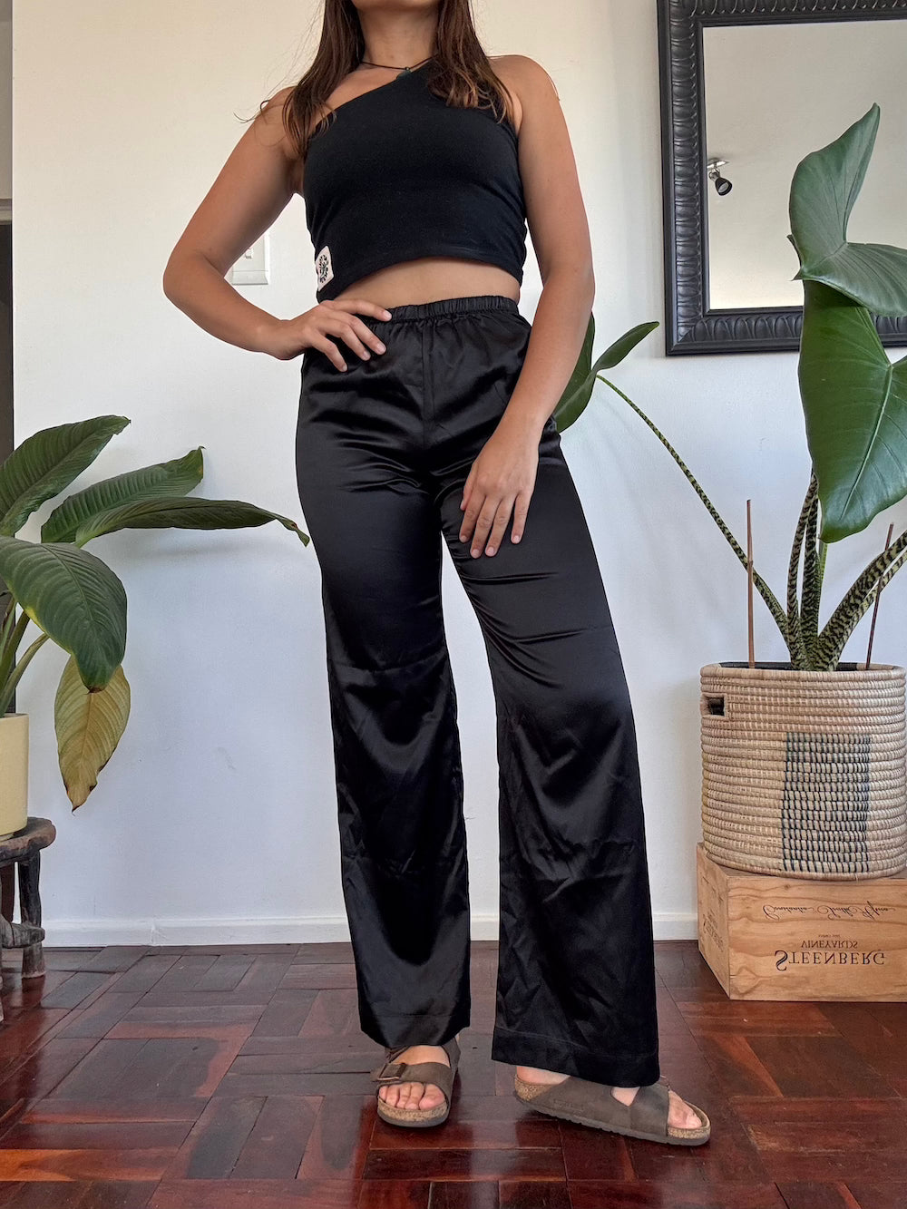 Black silk pants