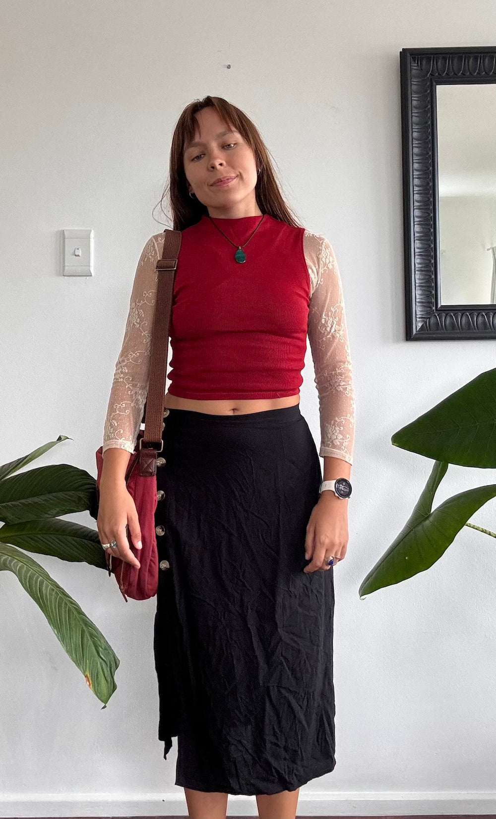 Black button up midi skirt