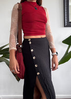 Black button up midi skirt