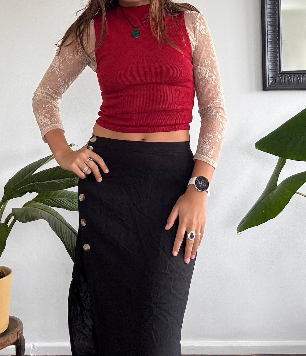 Black button up midi skirt