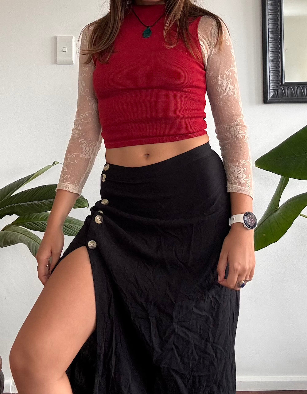 Black button up midi skirt