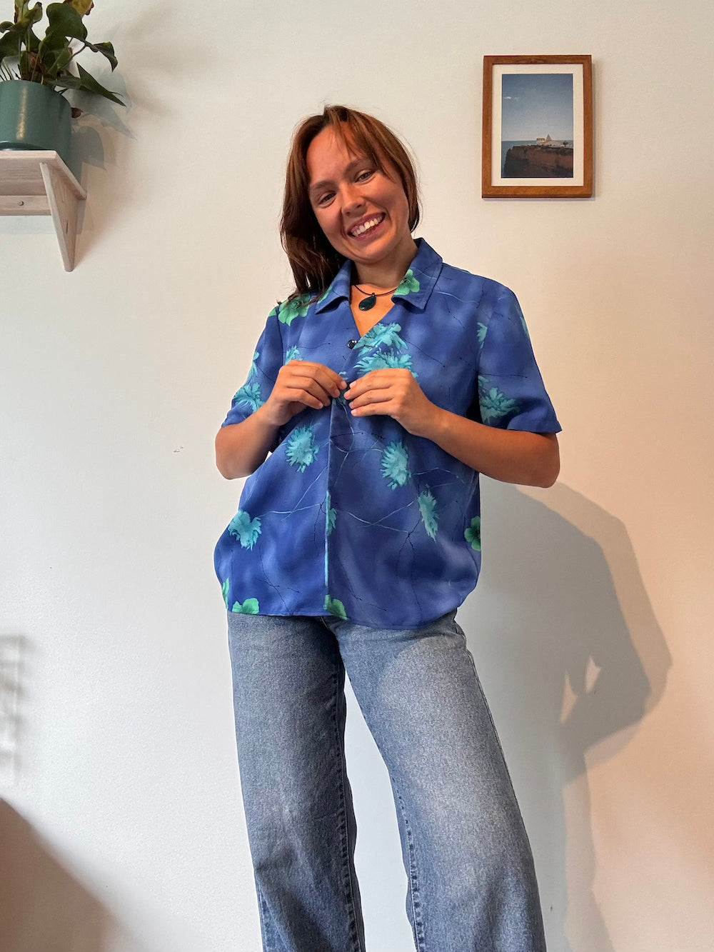 Blue floral shirt