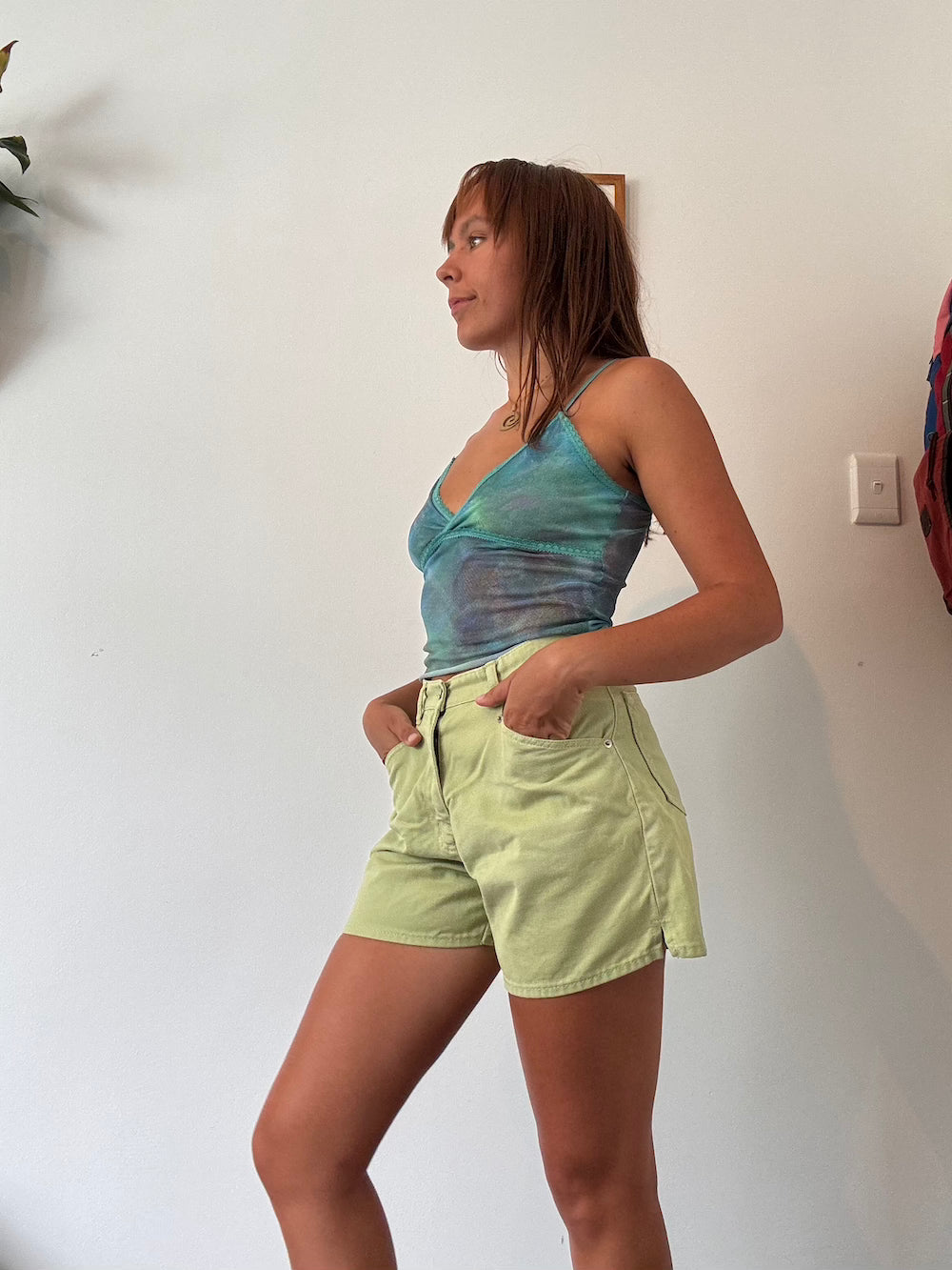 Lime green high waisted shorts