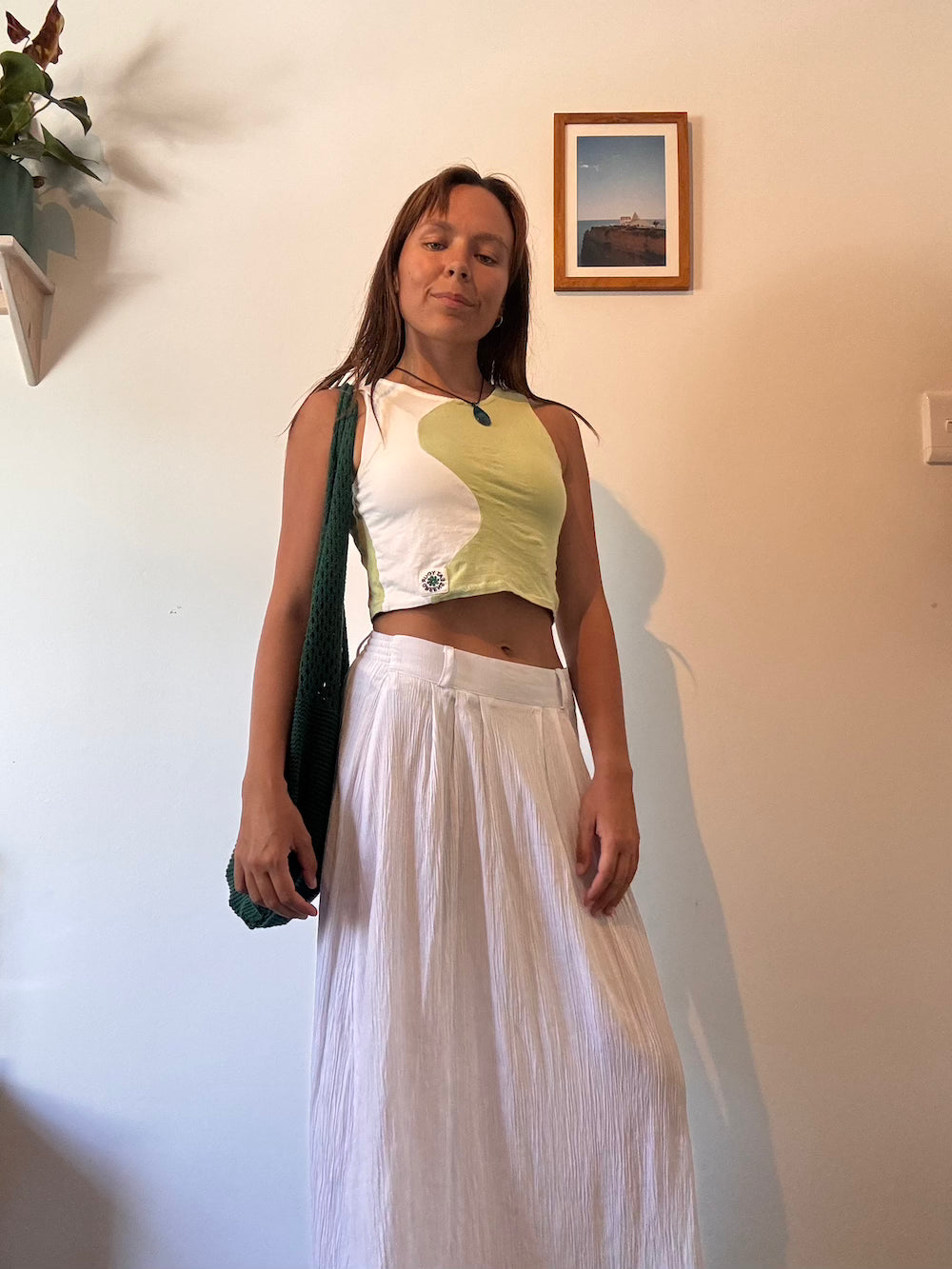 Green and white swirl tank