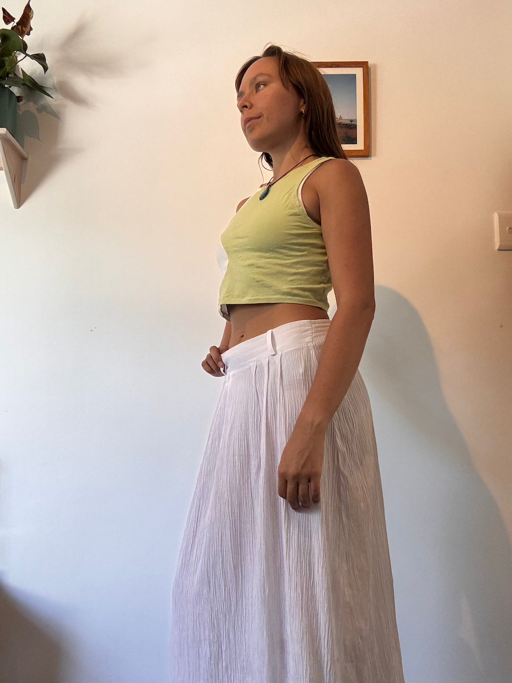 Green and white swirl tank